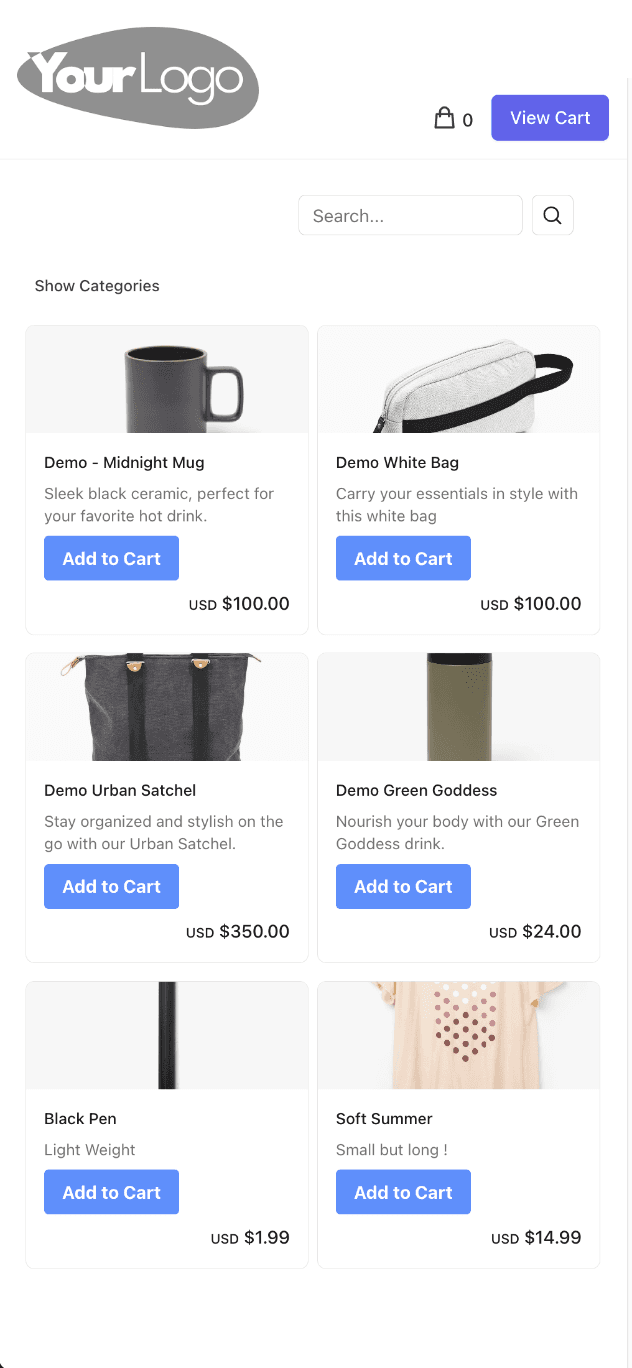 Example of a PayWall online shop with a product catalog and shopping cart